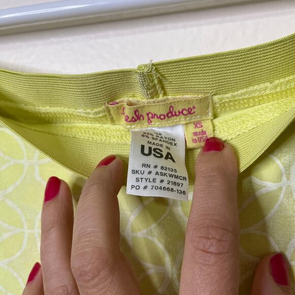Fresh Produce Maxi Skirt XS Neon Light Yellow Printed High Slit Casual - Picture 4 of 5
